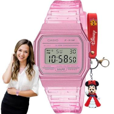 Imagem de Kit Relógio Casio Feminino Digital Rosa F-91WS-4DF + Chaveiro