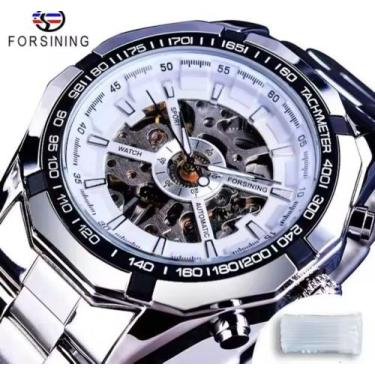 Imagem de Relógio Masculino Winner Luxo Automático Aço Inoxidável, Branco