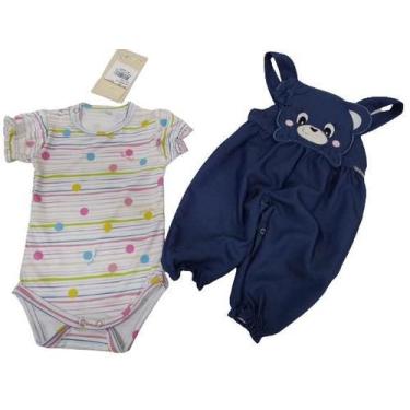 Imagem de Macacão Jardineira + Body Luxo Bebê Menina Lessa Kids 7992, Azul, P ( 