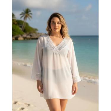 Imagem de Saída de Praia Plus Size Branca, Manga Longa, Tam. 48 - Acqua Rosa, 48