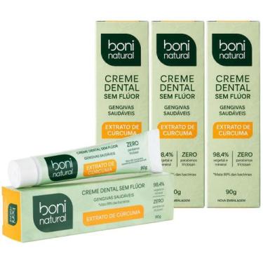 Imagem de Kit 4 Creme Dental Boni Natural Sem Fluor Curcuma Hortela Antisseptico
