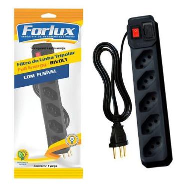 Imagem de Filtro De Linha C/ Fusível 5 Tomadas 1,20m Preto Bivolt - HOME22