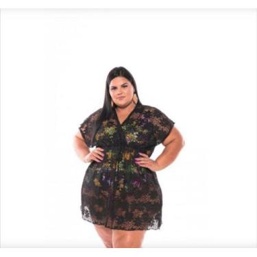 Imagem de Saída De Praia Cordão Plus Size Do 46 Ao 64 - BELLA MULHER, Preto, 50/