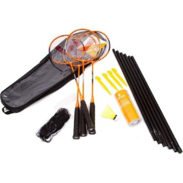 Imagem de Kit Badminton 4 Raquetes 3 Petecas Nylon Vollo