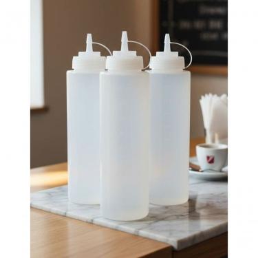 Imagem de Kit 3 Bisnagas Profissionais 1L com Marcador Tampa Dosadora Plastico Uso para Molhos Branco Chef Line