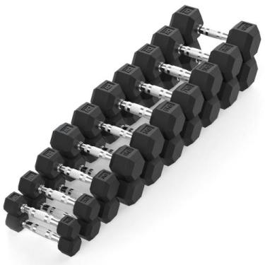 Imagem de Kit Halteres Sextavado Emborrachado pares 2 a 10 kg - D1Fitness