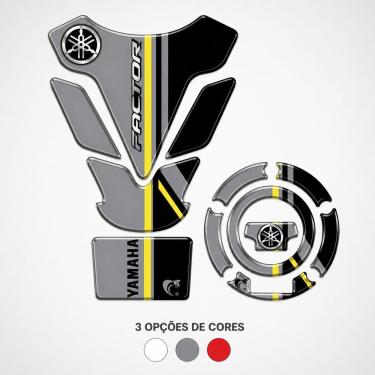 Imagem de Kit Protetor de Tanque e Bocal Resinado Factor DX 2025-2026 Cinza Adesivo 3D para Yamaha