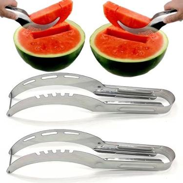Imagem de Kit com 2 Fatiador Cortador Pegador De Melancia Melão Frutas em Aço In