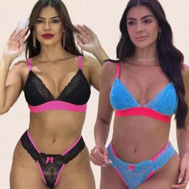 Imagem de Kit 2 Conjuntos Lingerie Sem Bojo Colorida Revenda Sem Ferrinho - Chia