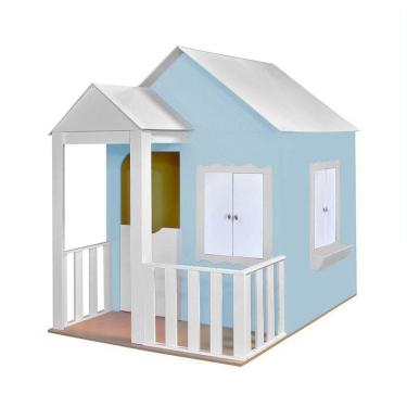Imagem de Casinha de Brinquedo com Cercado L12 Azul Bebê e Branco em MDF para Crianças Gran Belo