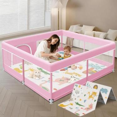 Imagem de Cercado para Bebê XVISHX 127x127 cm Rosa com Tapete