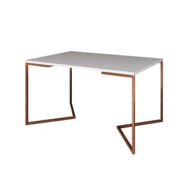 Imagem de Mesa Jantar Industrial Retangular 137X90Cm Branca Base Cobre V - CASA 