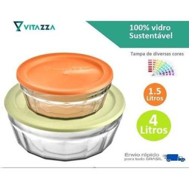 Imagem de Kit 2 Saladeira Tigela Vidro Tampa Plastica Laguna 1.5L e 4L Vitazza