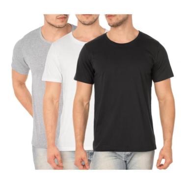 Imagem de Kit 3 Camisetas Masculinas Lisas Algodão Conforto Dia a Dia-Masculino
