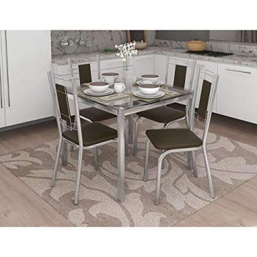 Imagem de Conjunto de Mesa com 4 Cadeiras Guilherme Cromado e Marrom