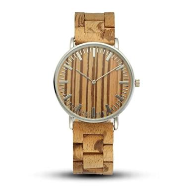 Imagem de Relógio de madeira para homens, relógio analógico leve de grão de madeira, mostrador ultrafino, pulseira ajustável para qualquer pulso