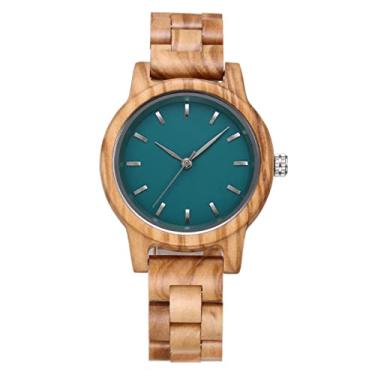 Imagem de Relógio de pulso de madeira, relógio feminino de quartzo natural, pulseira de madeira artesanal, mostrador ultrafino, elegante, presente feminino
