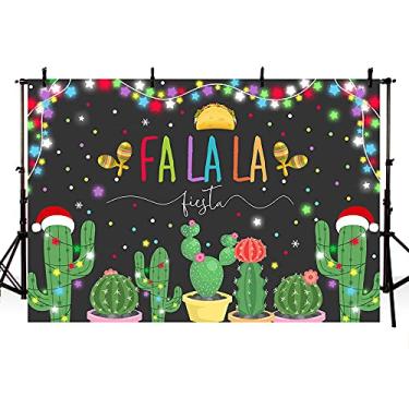 Imagem de MEHOFOND 2,1 x 1,5 m Pano de fundo fotográfico de Natal com tema Cacto Fiesta mexicano temático 1º aniversário festa foto cabine falala banner floco de neve glitter estrelas materiais de decoração