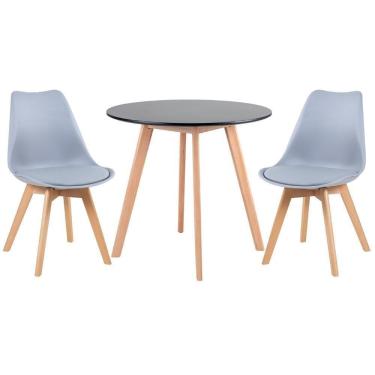 Imagem de Mesa Redonda 80cm Preto + 2 Cadeiras Cinza Claro