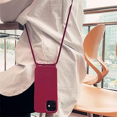 Imagem de Capa de suporte de cordão de colar de corpo cruzado de luxo para iphone 11 12 13 pro max mini xs xr x 6s 7 8 plus se2 capa de alça de silicone macio, vinho, para iphone 8