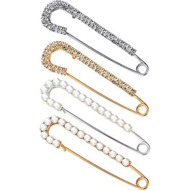 Imagem de Alfinetes femininos de alfinetes de suéter clipes de xale de cristal falso broche de pérola alfinetes de segurança clipes de camisa social para mulheres ouro prata (4 peças), liga metálica, cristal falso e pérola