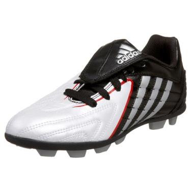 Imagem de adidas Chuteira de futebol Predito PS TRX HG para criança pequena/criança grande, Running branco/prata metálico/preto (potência), 11 Little Kid