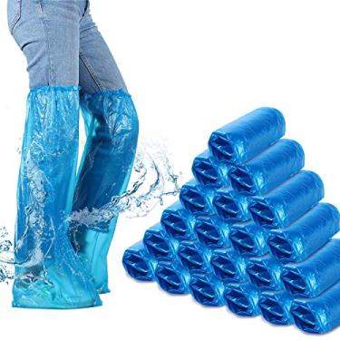 Imagem de SATINIOR Capas de bota descartáveis de plástico longo impermeável para sapatos sobre o joelho para homens e mulheres, Azul, 25.59 inches/ 65 cm