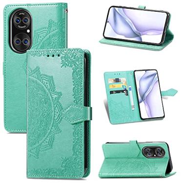 Imagem de HONGYAN Capa de telefone Padrão Halfway Mandala Embossing Horizontal Leather Case aleta com Holder & cartão Slots & carteira e cordão para Huawei P50 Pro Capa protetora