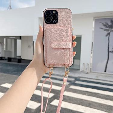 Imagem de Carteira de bolso de cartão crossbody para iPhone 11 12 13 14 Pro Max X XR XS Max 7 8 Plus Alça de Couro Capa Traseira, Rosa, Para iPhone12 Pro