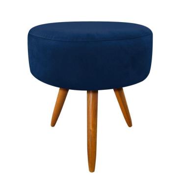Imagem de Puff Decorativo Banqueta Dóris Redondo Suede Azul Marinho