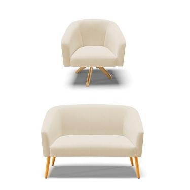 Imagem de Kit 1 Namoradeira E 1 Poltrona Base Madeira A19 Bege
