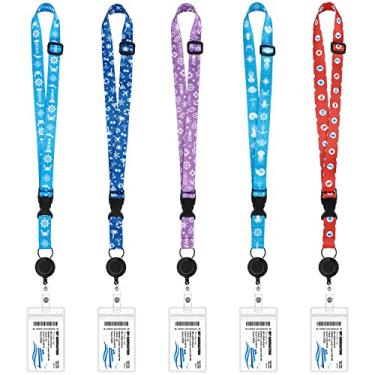 Imagem de 5 conjuntos de cordões coloridos de cruzeiro com porta-documentos cordão de cruzeiro de carnaval ajustável cordão retrátil de cruzeiro com porta-crachá destacável acessórios de cruzeiro para cruzeiros navios cartões-chave femininos crianças