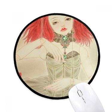 Imagem de Boneca Fantoche Estilo Chinês Aquarela Mouse Pad Desktop Escritório Tapete Redondo para Computador