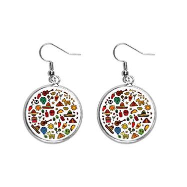 Imagem de Brinco feminino com estampa de caveira de guitarra e pimenta futebol americano com pingente de prata