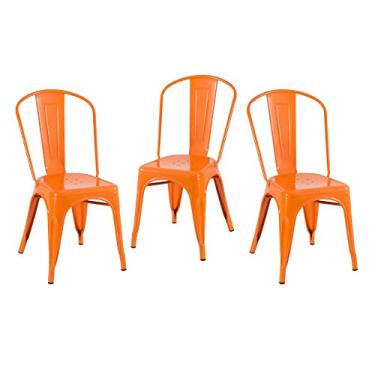 Imagem de Loft7, Kit 3 Cadeiras Iron Tolix Design Industrial em Aço Carbono Vintage e Elegante Versátil Sala de Jantar Cozinha Bar Varanda Gourmet, Laranja.
