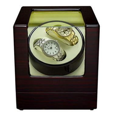 Imagem de Caixa de armazenamento do enrolador de relógio automático, caixa à prova de poeira do enrolador de relógio de madeira com motor silencioso, fonte de alimentação dupla, caixa de armazenamento de madeira para relógios automáticos