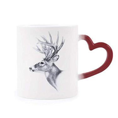 Imagem de Caneca de grés preta branca sensível ao calor Sketch Veado muda de cor vermelha