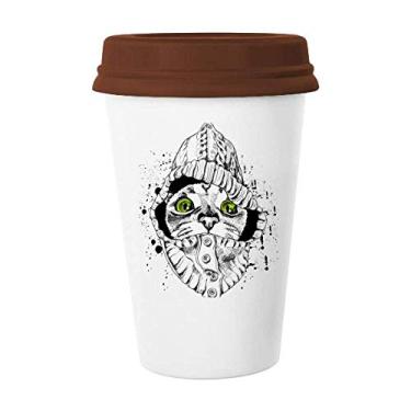 Imagem de Suéter branco cabeça de gato protege animal amante caneca café vidro cerâmica copo tampa