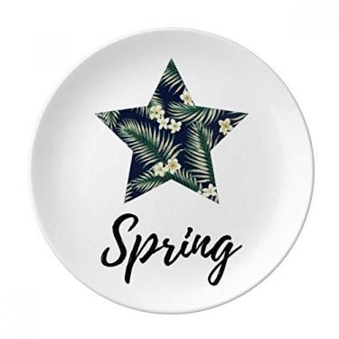 Imagem de Prato de plantas de desenho branco tropical decorativo de porcelana salver louça de jantar