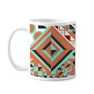 Imagem de Caneca de cerâmica com padrão geométrico de losango verde xícara de porcelana de café