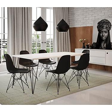 Imagem de Mesa Sala De Jantar Industrial Clips Branca 135x75 Com 6 Cadeiras Eiffel Brancas De Ferro Preto