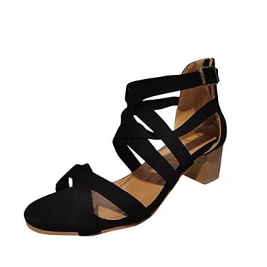Imagem de Sandália de salto para mulheres para mulheres bico casual moda salto oco fora sapatos femininos sandálias femininas (preto, 7)
