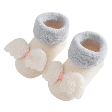 Imagem de Meias infantis para meninos e meninas meias quentes de inverno meias de princesa meias de chão meias meninas crianças pequenas, Bege, 12-36 Months
