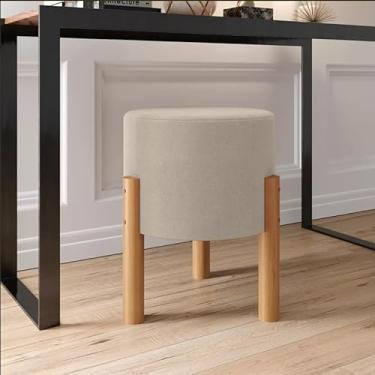 Imagem de Genérico, Puff Decorativo Redondo Banqueta Sala Quarto Escritório Pés Madeira Zuppy - Bege Linho