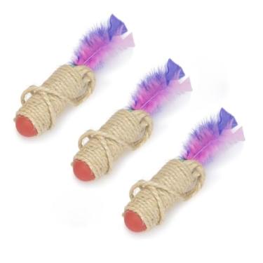 Imagem de Brinquedo para Gato Arranhador Sisal Chocalho e Penas Kit com 3 unidades