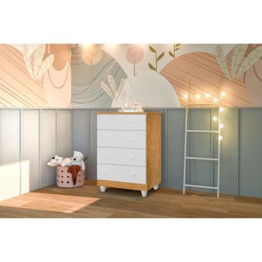 Imagem de Cômoda Infantil 4 Gavetas Lara Marrom/Branco