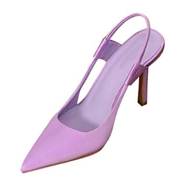 Imagem de CsgrFagr 2023 primavera e outono nova seda bico fino sapatos únicos salto fino sandálias femininas de couro, Roxa, 6.5