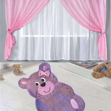 Imagem de Kit Decoraç��o P/ Quarto De Menina = Cortina Voal Bia + Tapete