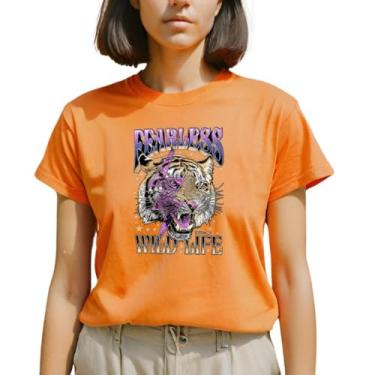 Imagem de Camiseta Feminina T-shirts Blusinhas Tigre Raio Roxo Camisa Onça Plus Size GuGi CF01-006 (Laranja, G2)