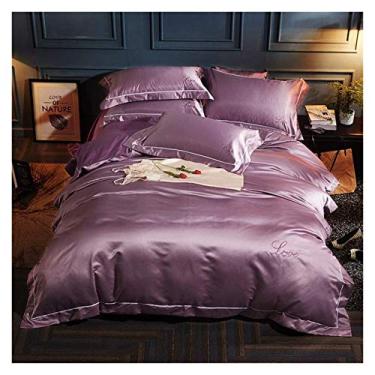 Imagem de Jogo de cama com 4 peças, capa de colcha, seda lavada, fácil de cuidar e algodão super macio, macio 100% (5 king)